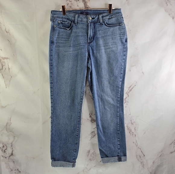 NYDJ Jeans Womens 8 Blue Stripe Rachel Roll Cuff Ankle High Rise Denim Daughters - Picture 6 of 11